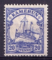 1905-1919 20pf Cameroon, German Colonies, Kaiser’s Yacht, Germany (Mi. 23 II c)