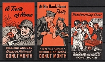 1943-45 Otober National Donut Month, WWII, Army, Military, United States, Stock of Cinderellas, Non-Postal Stamps, Labels, Advertising, Charity, Propaganda