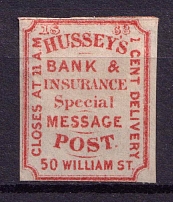 1863 1c Hussey's Special Messege Post, United States Locals & Carriers (Sc. #87L27, Genuine)
