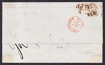 1869 (23 Apr) Cover from Saint Petersburg to Amsterdam (Netherlands) franked with 3k, 5k, 10k (Sc. 13, 14, 16 - all 1865 year issue) tied by 'S.P.B.' town post dotted handstamp in oval