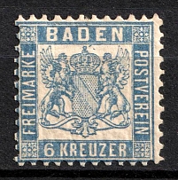 1862-66 6k Baden, German States, Germany (Mi. 19 aa, Sc. 22 a, CV $80)