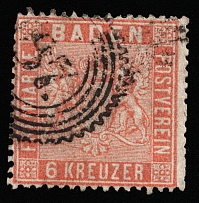 1860 6k Baden, German States, Germany (Mi 11a, Canceled, CV $120)