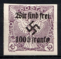 1938 100h on 10h Occupation of Rumburg, Sudetenland, Germany (Mi. 19, Signed, CV $50)