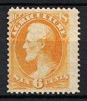 1873 6c Lincoln, Official Mail Stamps 'Agriculture', United States, USA (Scott O4, Yellow, CV $275)