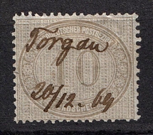 1869 10gr North German Confederation, Germany (Mi. 25, Sc. 25, Pen Cancel, CV $100)