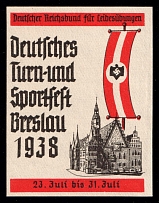 1938 'Gymnastics and Athletic Festival', Swastika, Breslau, Third Reich Propaganda, Cinderella, Nazi Germany (MNH)