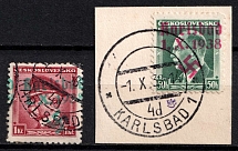 1938 Occupation of Karlsbad Sudetenland, Germany (Mi. 7, 9, Signed, Karlsbad Postmark)