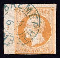1859 3gr Hanover, Germany, Block of Four (Mi. 16 a RZ, Plate Number '5', Readable Postmark, CV $170)