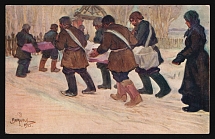 1917-1920 'A village funeral', Czechoslovak Legion Corps in WWI, Russian Civil War, Postcard