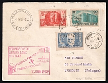 1939 France, First Flight France - Finland, Poland, Airmail cover, Paris - Warsaw, franked by Mi. 419, 441, 442