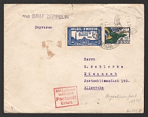 1934 (2 Jul) Brazil, Graf Zeppelin airship Registered airmail cover from Recife - Eisenach, Flight to South America 'Recife - Friedrichshafen' (Sieger 255 B)