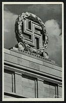 1939 Reich party rally of the NSDAP in Nuremberg. The national emblem over the main tribune of the Zeppelinfeld