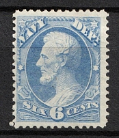 1873 6c Lincoln, Official Mail Stamp 'Navy', United States, USA (Scott O38, Ultramarine, CV $70)