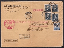 1929 Poland Registered Cover from Poznan to Poland Consulate in Berlin (Germany), franked with Mi. 241, 257, 3 x 258 ('Wojewoda Poznanski' Seal)