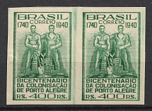 1940 400r Brazil, Pair (IMPERFORATED, no Watermark, Full Set, MNH)