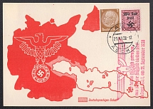 1938 (Nov 21) Postcard with German stamp and local stamp from REICHENBERG-MAFFERSDORF and red eagle from ASCH. Occupation of Sudetenland, Germany