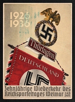 1936 '10-year anniversary of the Weimar Reich Party Congress', Propaganda Postcard, Third Reich Nazi Germany