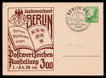 1938 'Postage stamp exhibition at Berlin Zoo', Propaganda Postcard, Third Reich Nazi Germany