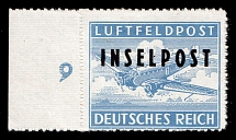 1944 Island Rhodes, Reich Military Mail Fieldpost Feldpost `INSELPOST`, Germany (Mi. 8 B II, Plate Number '9', CV $200)