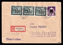1946 (30 Mar) Strausberg (Berlin), Germany Local Post, Registered Cover to Berlin (Mi. 13 Strip, 25, Unofficial Issue, Signed, CV $100)