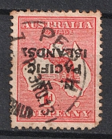 1p North West Pacific Islands, British Colonies (INVERTED Overprint, Print Error, Canceled)