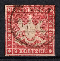 1857 9kr Wurttemberg, German States, Germany (Mi. 9, Used, CV $120)