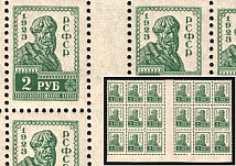 1923 2r Definitive Issue, RSFSR, Russia (Zv. 112 c, 'Flooded' Element of Ornament, Gutter Block, Typography, CV $80, MNH)