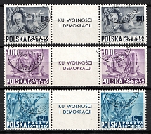 1948 Republic of Poland, Airmail (Mi. 515 Zf - 517 Zf, Coupons, Full Set, Canceled, CV $+++)