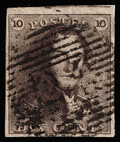 1849 10c Belgium (Mi 1a, Canceled, CV $110 )