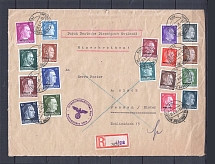 1943 Third Reiсh occupation of east (Riga) official mail registered cover with full set stamps