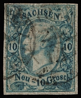 1856 10g Saxony, German States, Germany (Mi 13a, Canceled, CV $360)