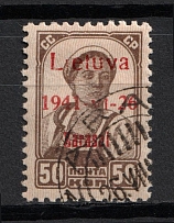 1941 50k Zarasai, Occupation of Lithuania, Germany (Mi. 6 I b, Red Overprint, Type I, Certificate, Canceled, CV $590)