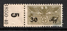 30rpf Worker Holiday Stamp, Deutsches Reich, Swastika, Nazi Germany, Revenue Stamp (Margin, Plate Numbers)