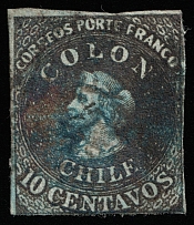 1856 10c Chile, South America (Mi 2IIc, Canceled, CV $115)
