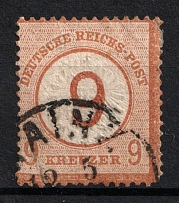 1874 9 on 9kr German Empire, Large Breast Plate, Germany (Mi. 30, Used, CV $780)