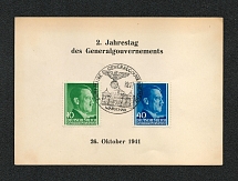 1941 General Government, Postcard, Special Commemorative Cancellation Second Anniversary of the General Government Warsaw