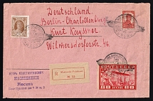 1930 Russia USSR Zeppelin Post LZ 127 Moscow registered cover fr. 80k Airship + extra stamps via Friedrichshafen (Bodensee) to Berlin Germany Air Mail