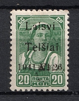 1941 20k Telsiai, Occupation of Lithuania, Germany (Mi. 4 II, Type II, CV $30)