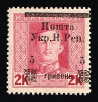 1919 5hrn Stanislav, West Ukrainian People's Republic, Ukraine (Kramarenko 102 var, SHIFTED Overprint, Signed, CV $20)