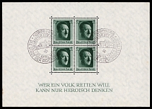1937 Third Reich, Germany, Souvenir Sheet (Mi. Bl. 7, Special Cancellation NUREMBERG, CV $20)