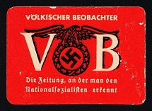 1933-1945 'Volkischer Beobachter the Newspaper By Which You Can Recognise a National Socialist', Propaganda Label Stamp, Third Reich Nazi Germany