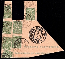 1918 Brailov (Brailiv) postmarks on piece with Imperial 2k, 20k and 25k, Ukraine