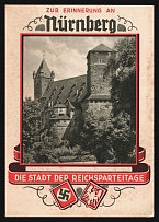 1935 'In Memory of Nuremberg - the City of the Nazi Party Rallies - Moat with Imperial Status', Nuremberg Rally, Nazi Germany, Third Reich Propaganda, Postcard, Mint