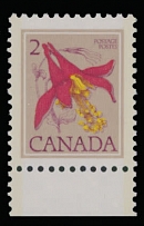 Canada - Modern Errors and Varieties - 1977-82, Floral Definitives, Western Columbine, 2c pale brown and multicolored, bottom sheet margin single printed on gummed side, NH, VF and scarce, C.v. $850, Unitrade C.v. CAD$1,250, …