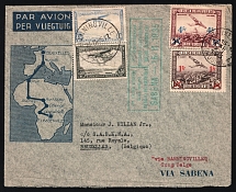 1935 Belgian Congo, First Flight Airmail Cover, 1st direct Belgian air connection, Brussels - Banningville - Brussels, franked by Mi. (BC)147, 151, (B) 399, 400