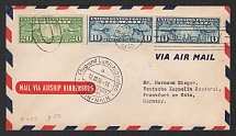 1936 (9 Oct) United States, Hindenburg airship airmail cover from New York to Frankfurt, Flight to North America 'Lakehurst - Frankfurt' (Sieger 442 A)