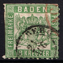 1862 18kr Baden, German States, Germany (Mi. 21 a, Canceled, CV $900)