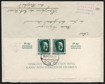 1937 (15 Oct) Third Reich, Germany, Part of cover from Nauheim franked with Mi. Bl. 11 (CV $70)