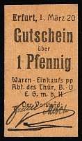 1920 1pf Coupon for Purchasing Goods, Erfurt, Germany (Cardboard Paper)