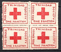 Red Cross, Trinadad, Stock of Cinderellas, Non-Postal Stamps, Labels, Advertising, Charity, Propaganda, Block of Four